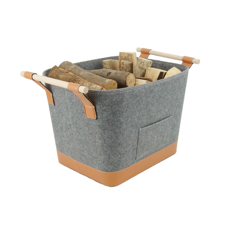 Valo INSPIRE Filzkorb Lysa, vegane Lederdetails - Dunkelgrau
