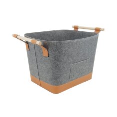 Valo INSPIRE Filzkorb Lysa, vegane Lederdetails - Dunkelgrau