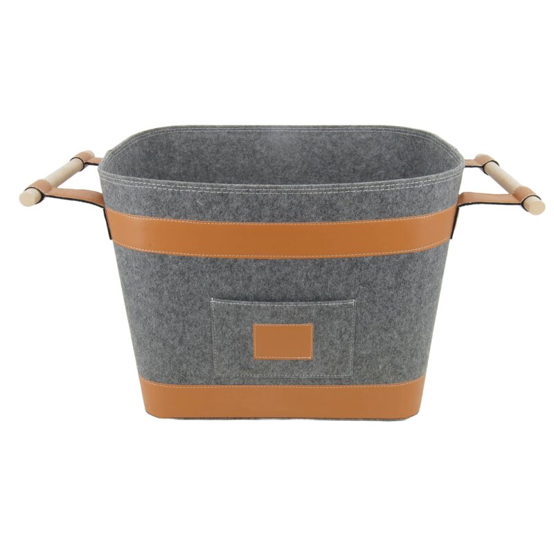 Valo INSPIRE Filzkorb Runa, vegane Lederdetails am Boden & Griff - Dunkelgrau