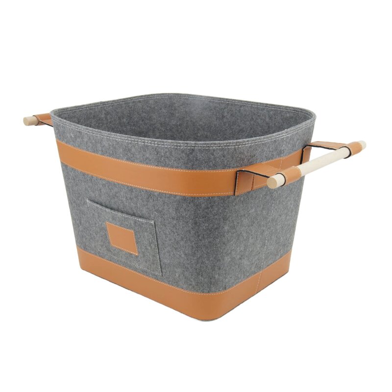 Valo INSPIRE Filzkorb Runa, vegane Lederdetails am Boden & Griff - Dunkelgrau