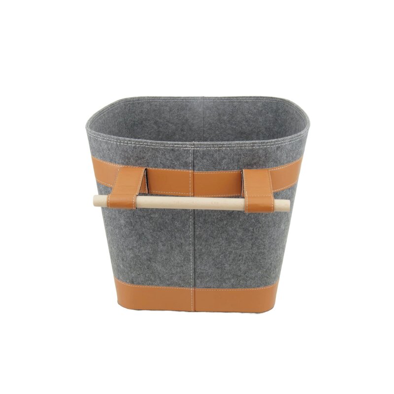 Valo INSPIRE Filzkorb Runa, vegane Lederdetails am Boden & Griff - Dunkelgrau