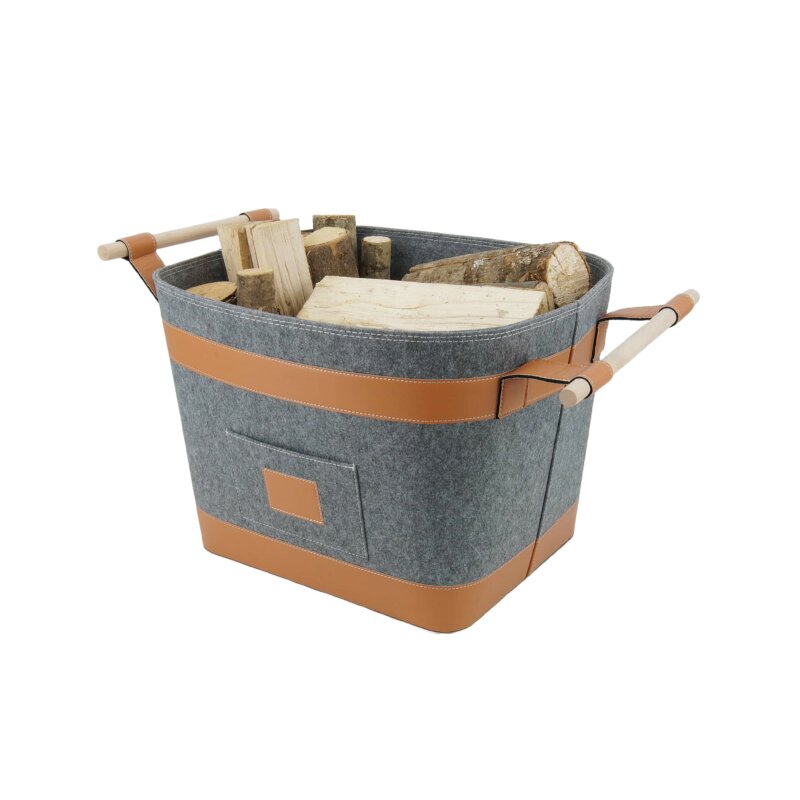 Valo INSPIRE Filzkorb Runa, vegane Lederdetails am Boden & Griff - Dunkelgrau