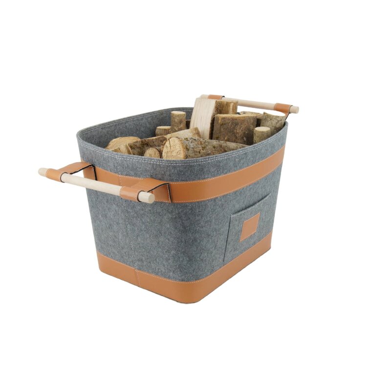 Valo INSPIRE Filzkorb Runa, vegane Lederdetails am Boden & Griff - Dunkelgrau