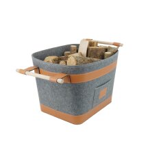 Valo INSPIRE Filzkorb Runa, vegane Lederdetails am Boden & Griff - Dunkelgrau