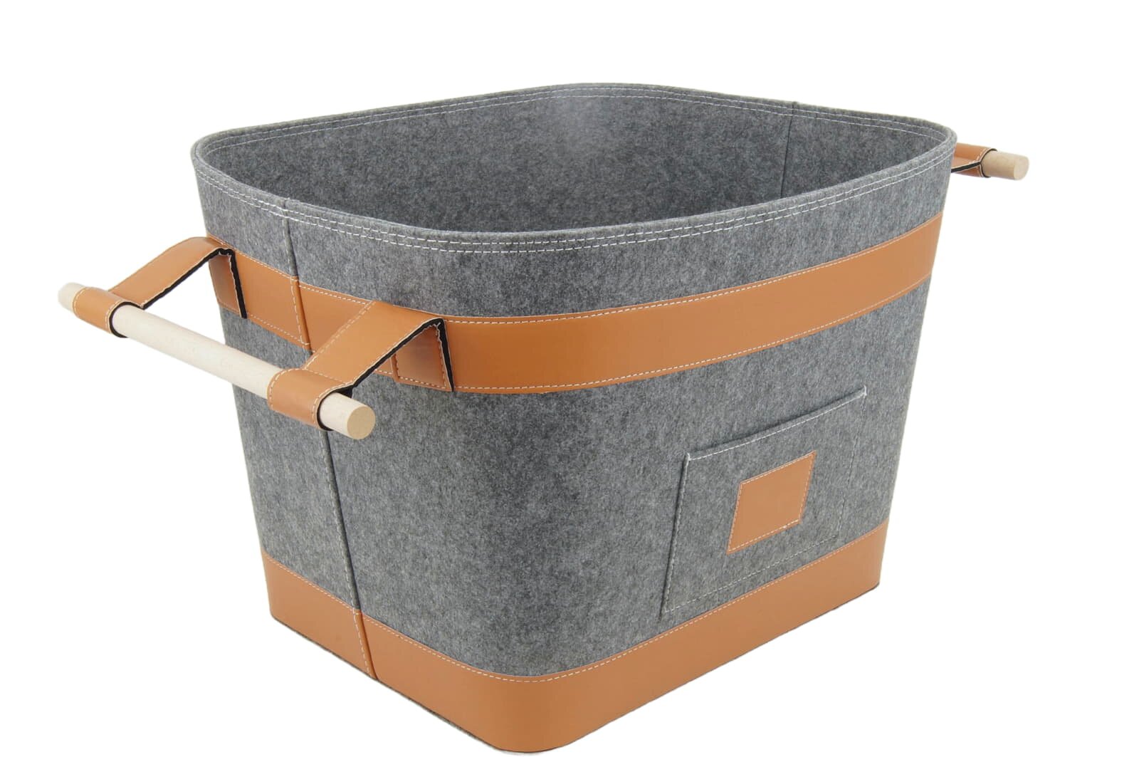 Valo INSPIRE Filzkorb Runa, vegane Lederdetails am Boden & Griff - Dunkelgrau