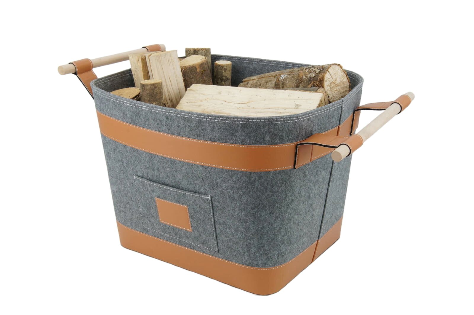 Valo INSPIRE Filzkorb Runa, vegane Lederdetails am Boden & Griff - Dunkelgrau