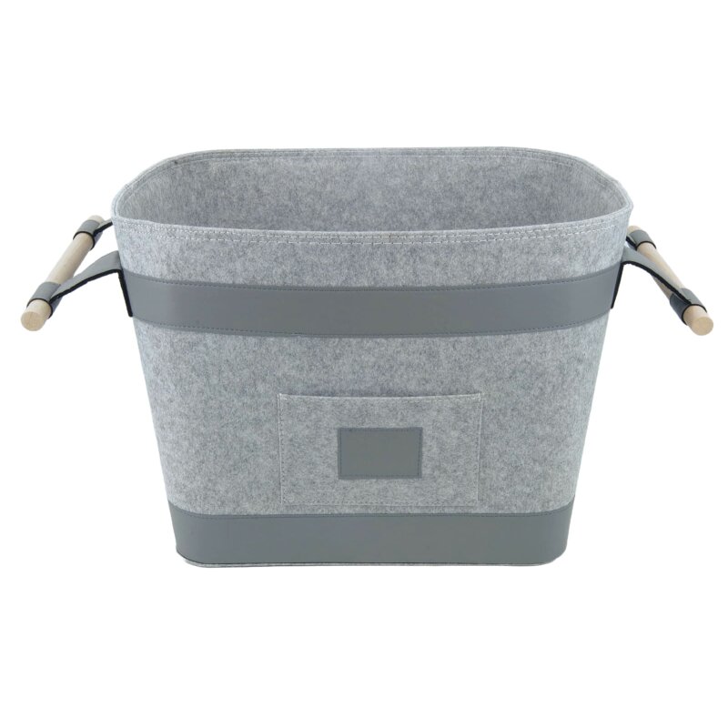 Valo INSPIRE Filzkorb Runa, vegane Lederdetails am Boden & Griff - Hellgrau