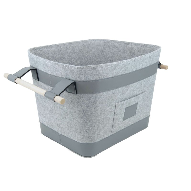 Valo INSPIRE Filzkorb Runa, vegane Lederdetails am Boden & Griff - Hellgrau