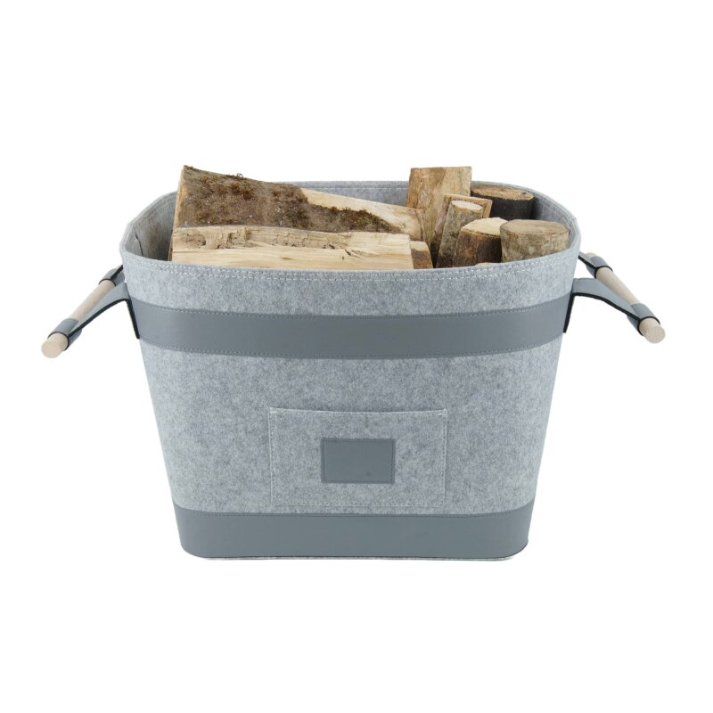 Valo INSPIRE Filzkorb Runa, vegane Lederdetails am Boden & Griff - Hellgrau