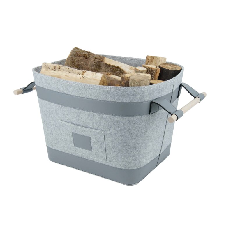 Valo INSPIRE Filzkorb Runa, vegane Lederdetails am Boden & Griff - Hellgrau
