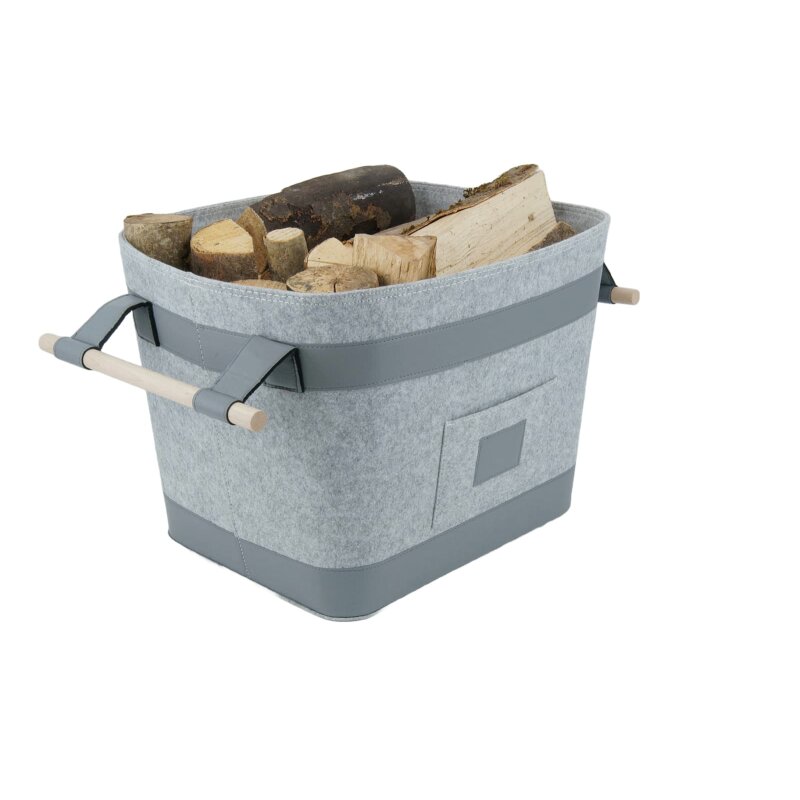 Valo INSPIRE Filzkorb Runa, vegane Lederdetails am Boden & Griff - Hellgrau