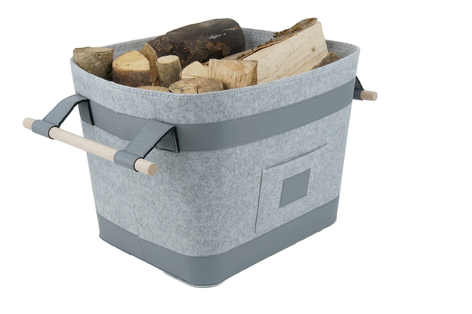 Valo INSPIRE Filzkorb Runa, vegane Lederdetails am Boden & Griff - Hellgrau