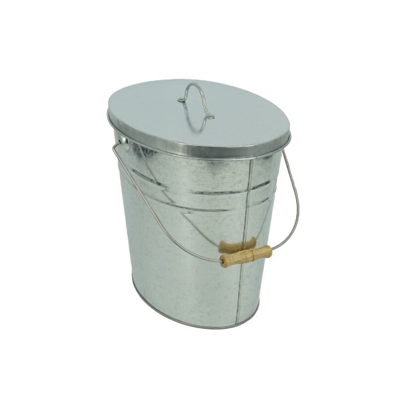 Valo Ascheeimer oval mit Deckel, 15 Liter, verzinkt