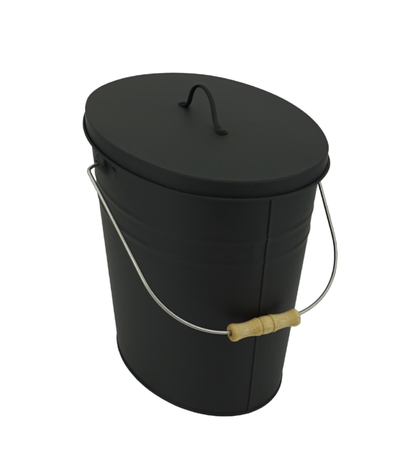 Valo Ascheeimer oval mit Deckel, 15 Liter, Schwarz