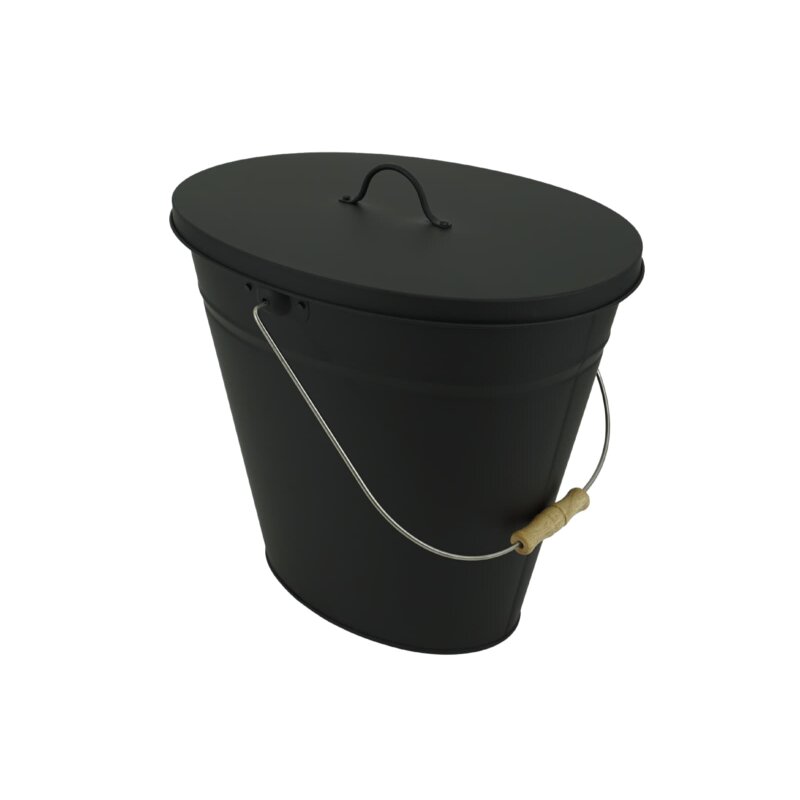 Valo Ascheeimer oval mit Deckel, 24 Liter, Schwarz