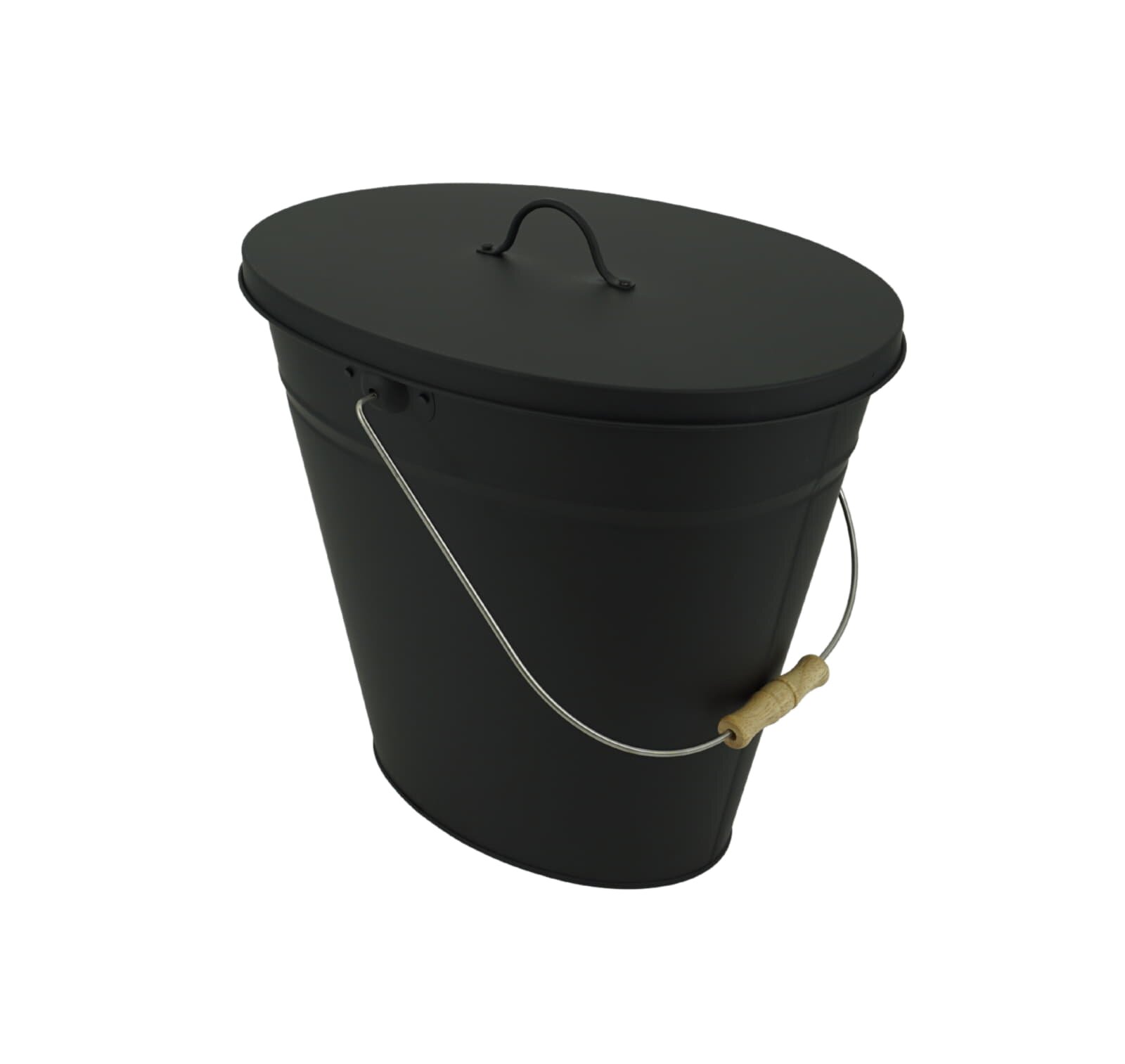 Valo Ascheeimer oval mit Deckel, 24 Liter, Schwarz