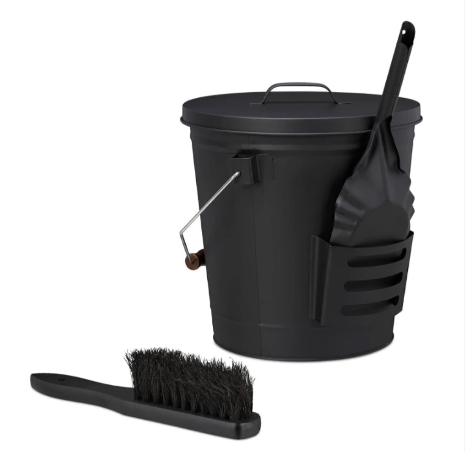 Valo Ascheeimer Set mit Schaufel und Besen, 15 Liter, Schwarz