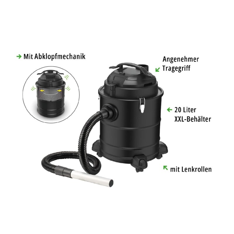 Valo Aschesauger Premium 1.800W, 20Liter, mit Abklopfmechanik, Schwarz