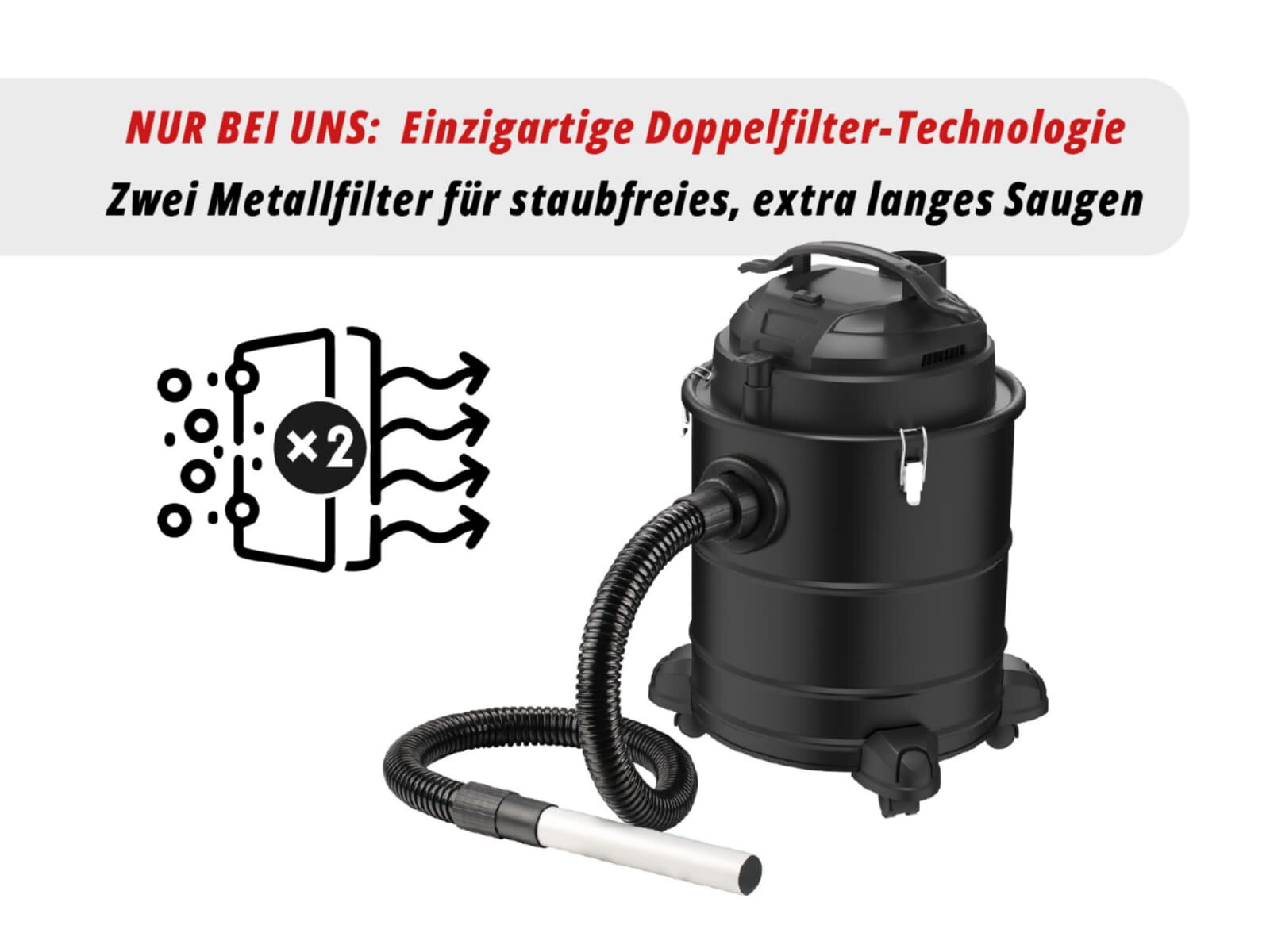 Valo Aschesauger Premium 1.800W, 20Liter, mit Abklopfmechanik, Schwarz