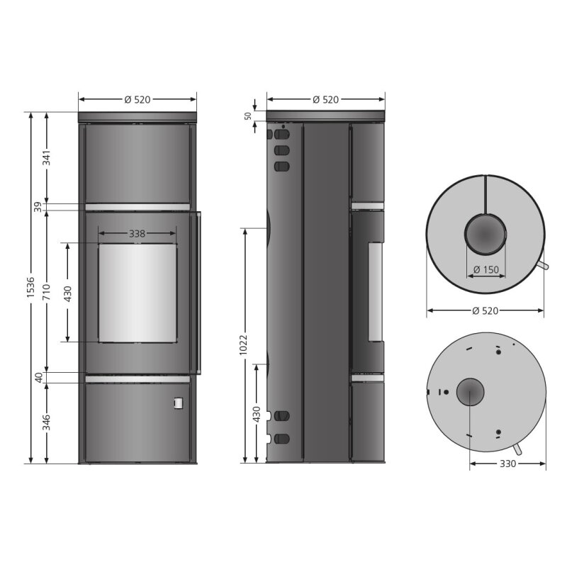 Kaminofen Oranier Ostro (W+) + 2 D- Blok Erweiterungen - 6,5 kW - AUSSTELLUNGSSTÜCK