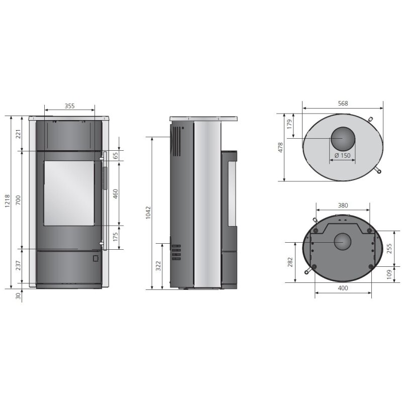 Kaminofen Oranier Polar Neo 6 - 6,5 kW - Stahl Schwarz - Verkleidung Keramik Seidenweiß Lines - AUSSTELLUNGSSTÜCK