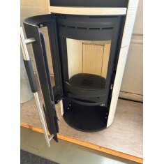 Kaminofen Oranier Polar Neo 6 - 6,5 kW - Stahl Schwarz - Verkleidung Keramik Seidenweiß Lines - AUSSTELLUNGSSTÜCK