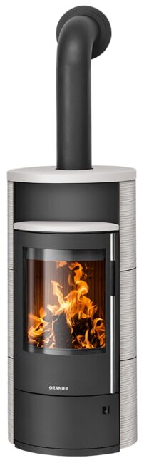 Kaminofen Oranier Polar Neo 6 - 6,5 kW - Stahl Schwarz - Verkleidung Keramik Seidenweiß Lines - AUSSTELLUNGSSTÜCK