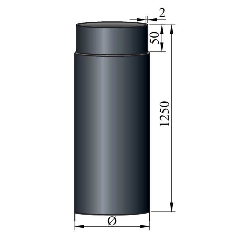 Rauchrohr Ø150 x 1250 x 2 mm ohne Drosselklappe, Farbe schwarz