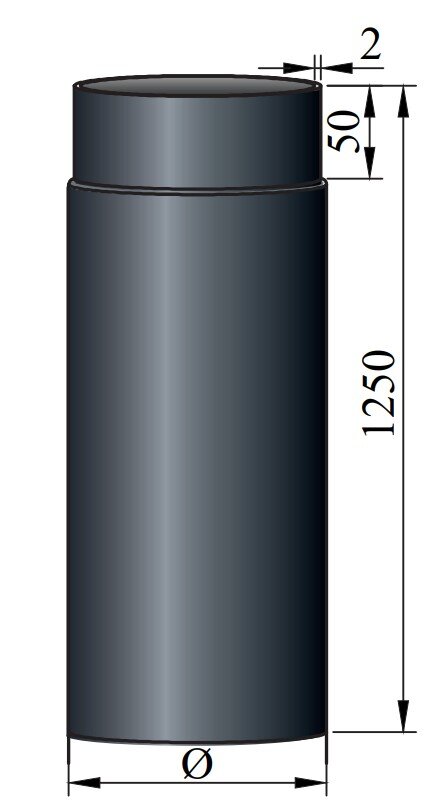 Rauchrohr Ø150 x 1250 x 2 mm ohne Drosselklappe, Farbe schwarz