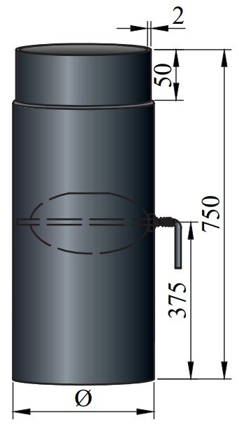 Rauchrohr Ø160 x 750 x 2 mm mit Drosselklappe, Farbe schwarz