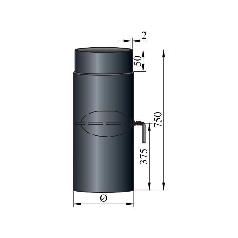 Rauchrohr Ø180 x 750 x 2 mm mit Drosselklappe, Farbe schwarz