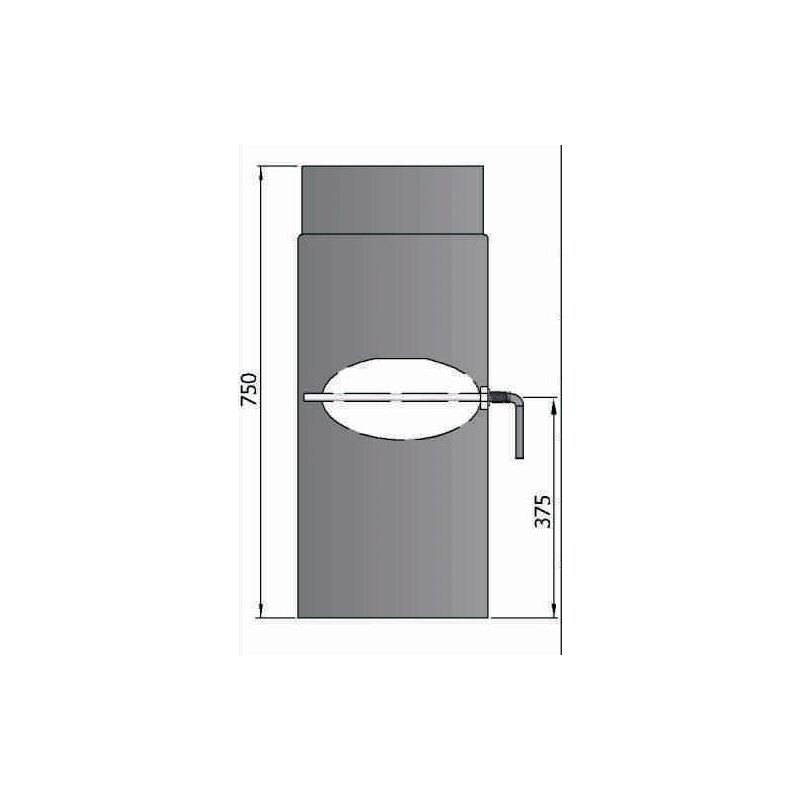 Rauchrohr Ø200 x 750 x 2 mm mit Drosselklappe, Farbe schwarz