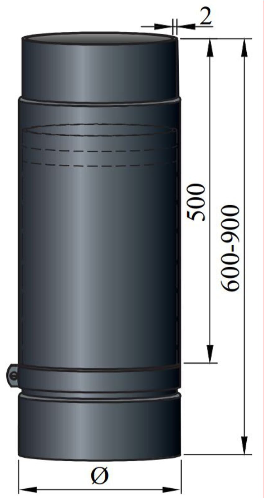 Teleskoprohr Ø150 x 500 x 2 mm, Farbe grau