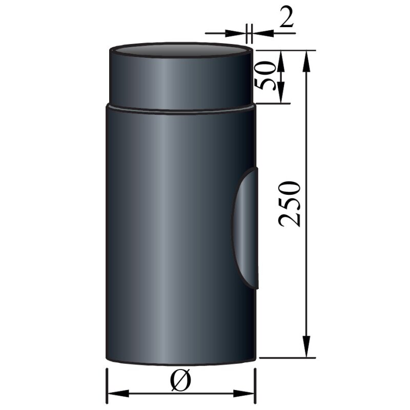 Rauchrohr mit Reinigungsöffnung Ø130 x 250 x 2 mm, Farbe schwarz
