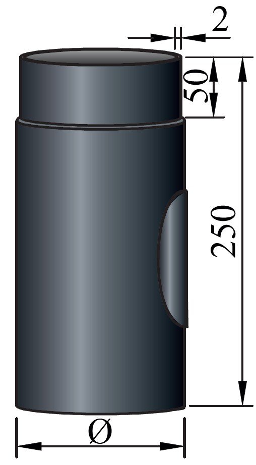 Rauchrohr mit Reinigungsöffnung Ø150 x 250 x 2 mm, Farbe schwarz