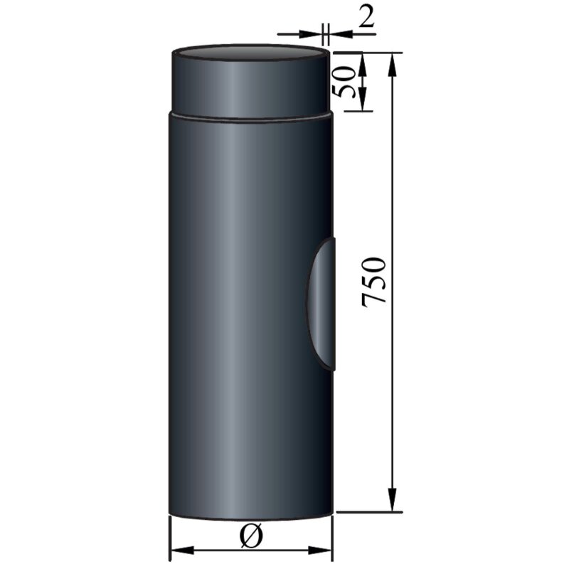 Rauchrohr mit Reinigungsöffnung Ø130 x 750 x 2 mm, Farbe schwarz