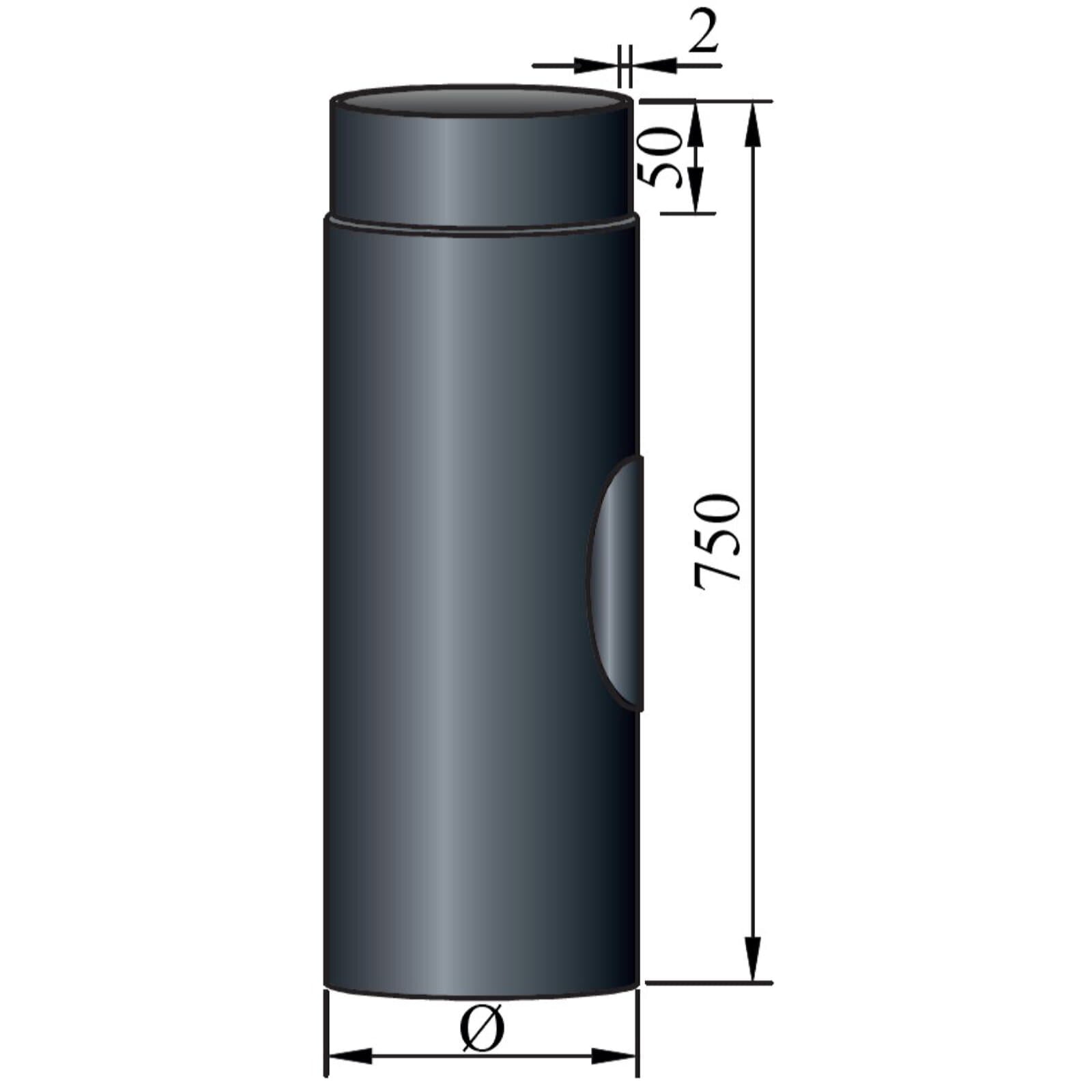 Rauchrohr mit Reinigungsöffnung Ø130 x 750 x 2 mm, Farbe schwarz