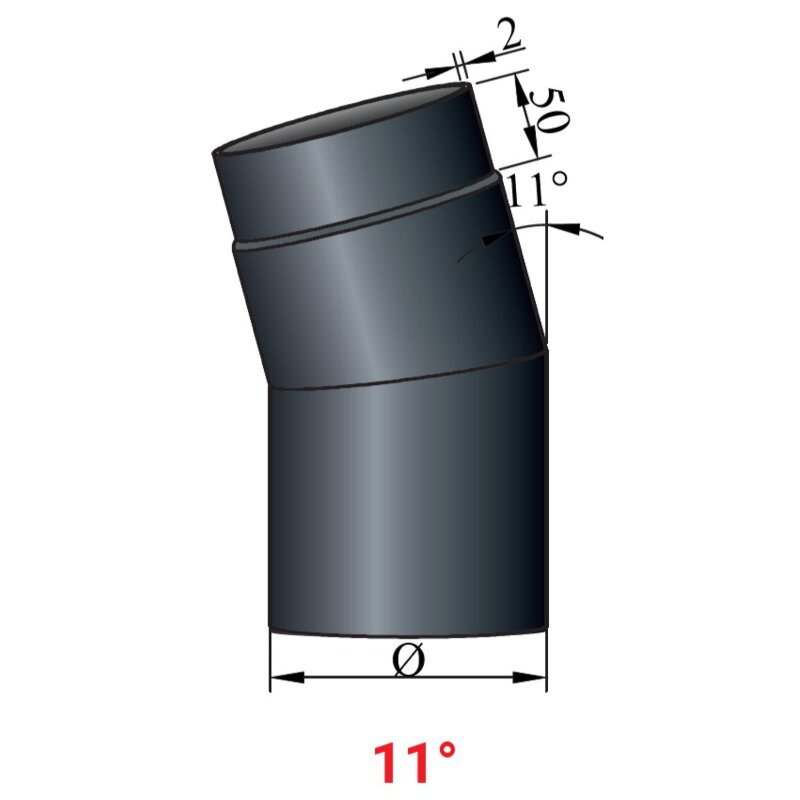 Rauchrohrbogen 11° Ø160 x 2 mm ohne Reinigungsöffnung, Farbe schwarz