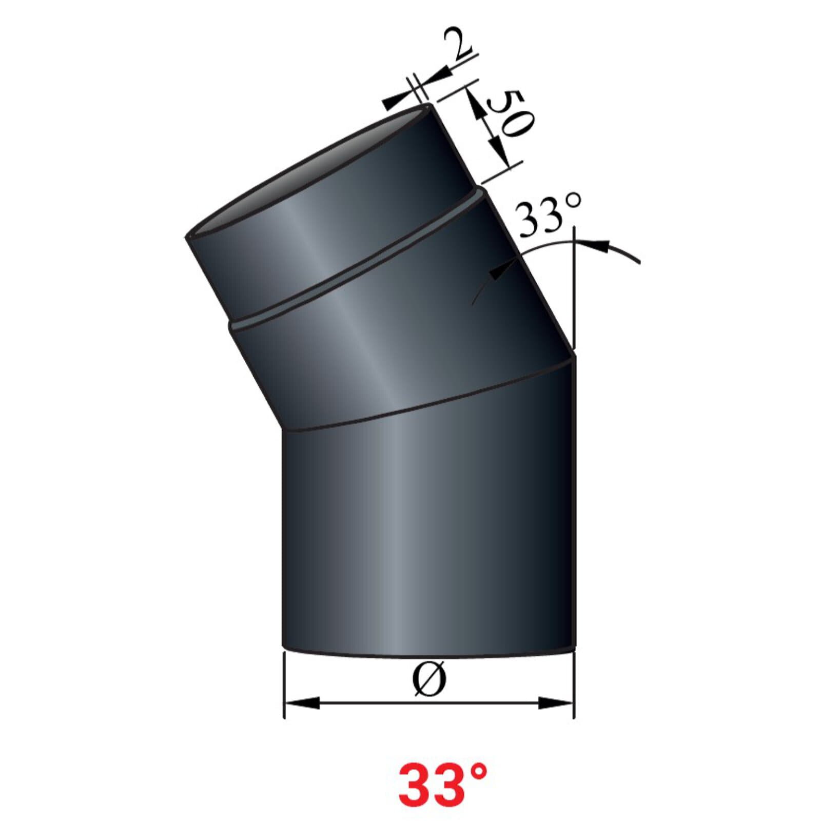 Rauchrohrbogen 33° Ø150 x 2 mm ohne Reinigungsöffnung, Farbe schwarz