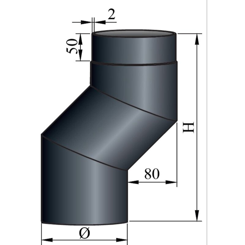S-Bogen 80 mm Versatz Ø130 x 2 mm, Farbe schwarz