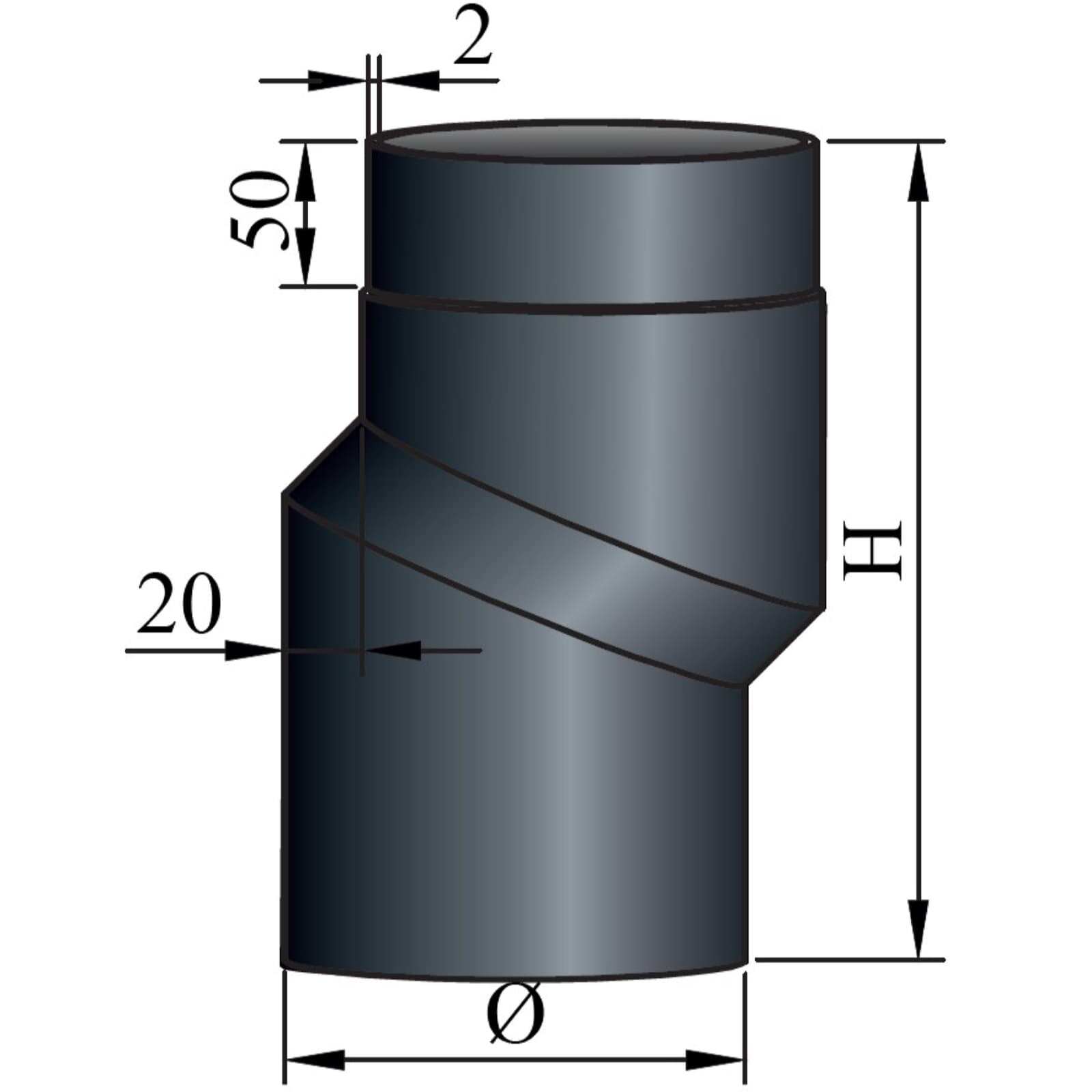S-Bogen 20 mm Versatz Ø130 x 2 mm, Farbe schwarz