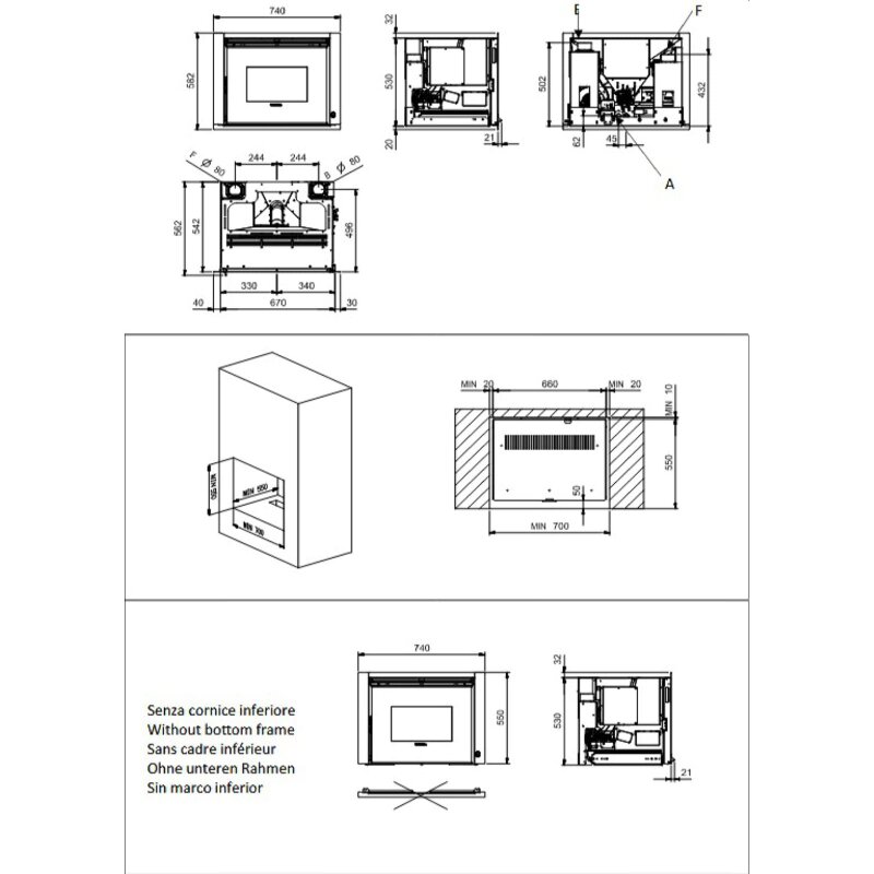 Pelleteinsatz La Nordica Extraflame Comfort P70 Air Plus (kanalisierbar) - 10 kW