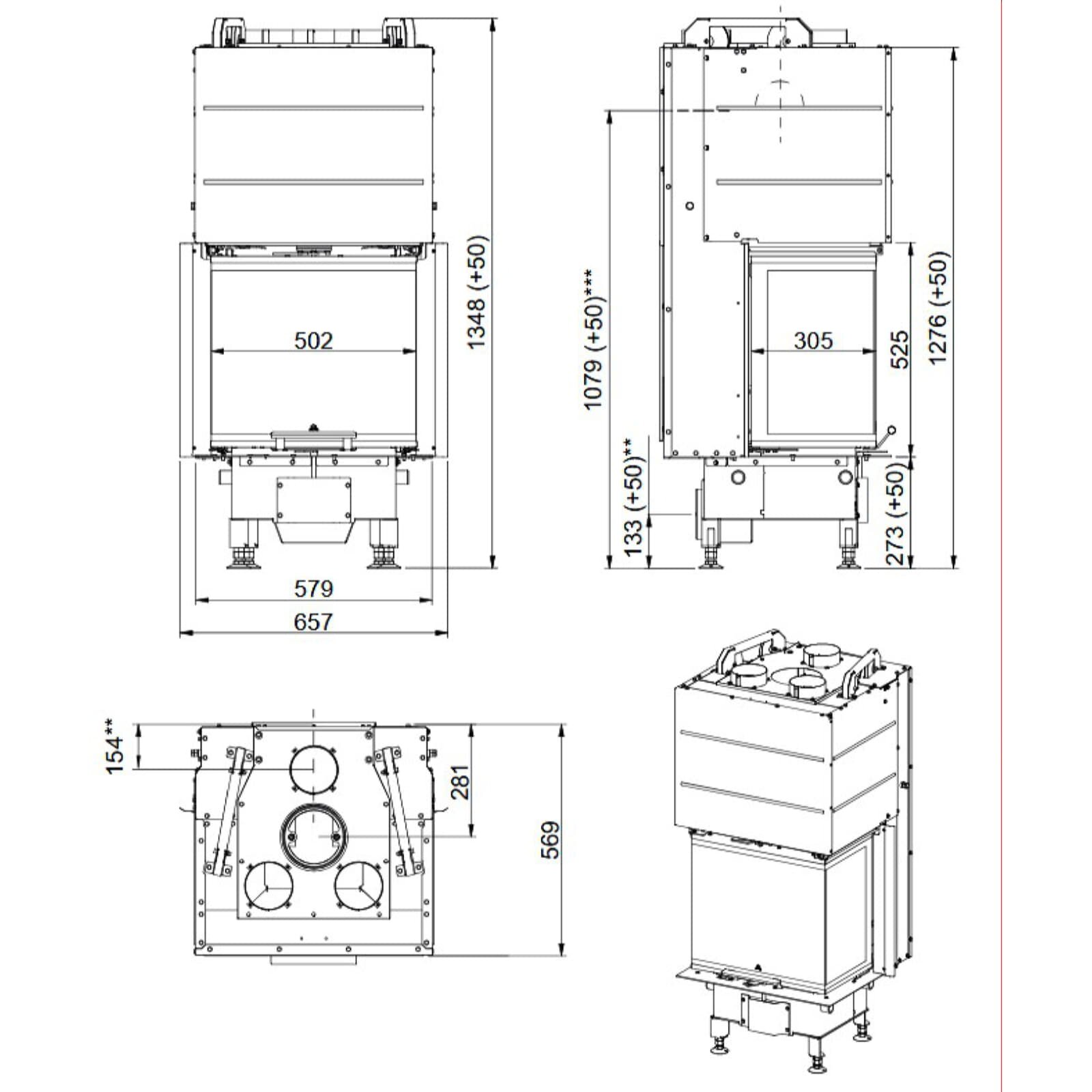 Kamineinsatz Guss Jotul I 320 FRL - 5,7 kW - schwarz lackiert (BP) - Glas vorne, rechts und links