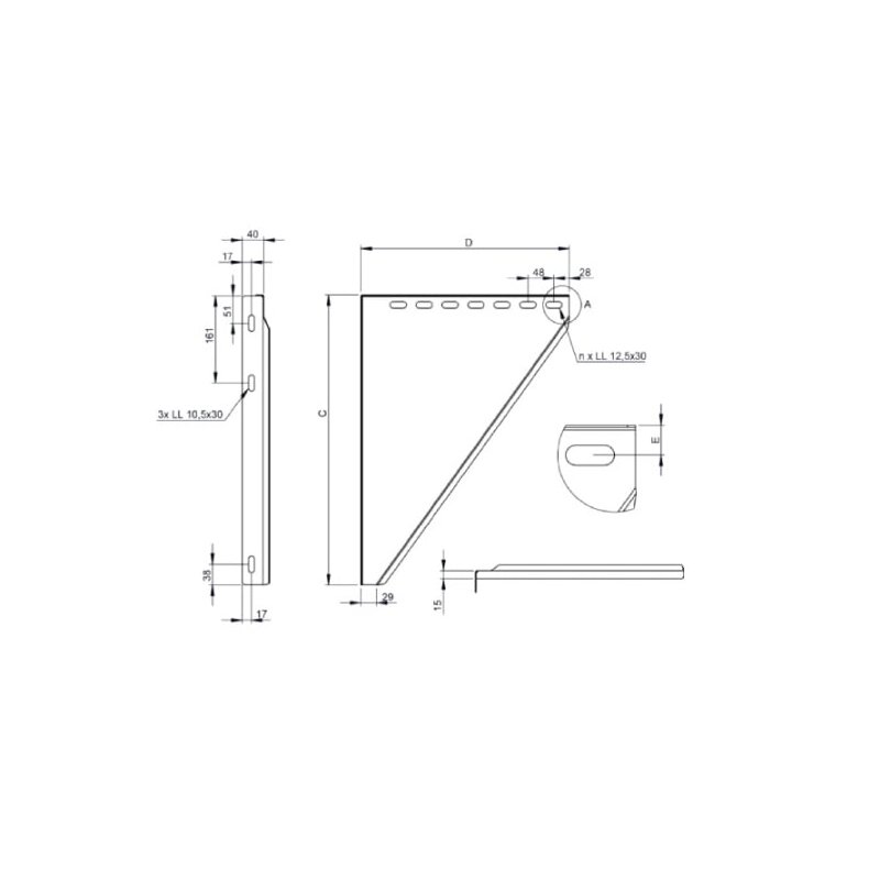 Konsolbleche verstellbar von 150-250mm - Ø 200 mm