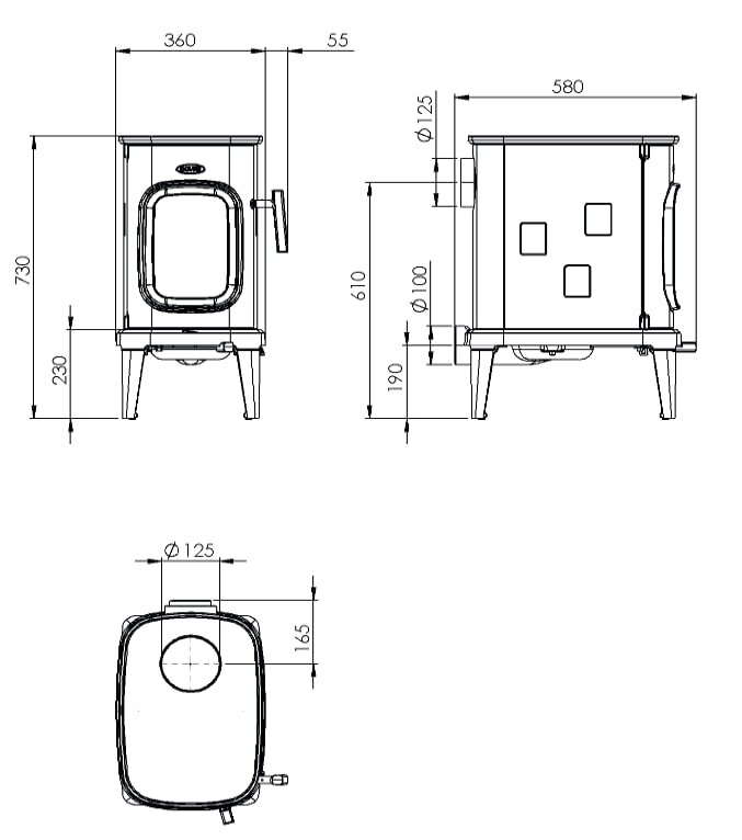 Kaminofen Dovre Saga 107 mit Kochplatte - 7 kW - Schwarz lackiert - AUSSTELLUNGSSTÜCK