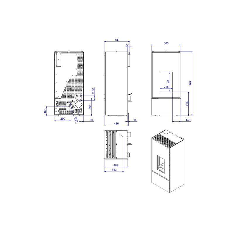 Pelletofen MCZ Eiko Air Matic 8 Core UP (Anschluss oben) - Maestro+ - 8 kW