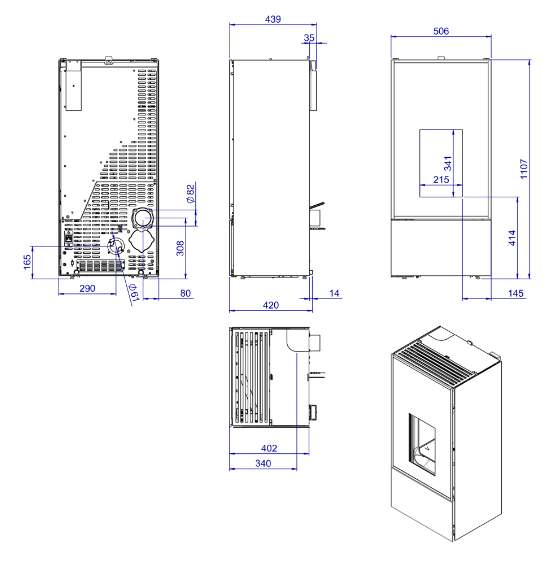 Pelletofen MCZ Eiko Air Matic 8 Core UP (Anschluss oben) - Maestro+ - 8 kW