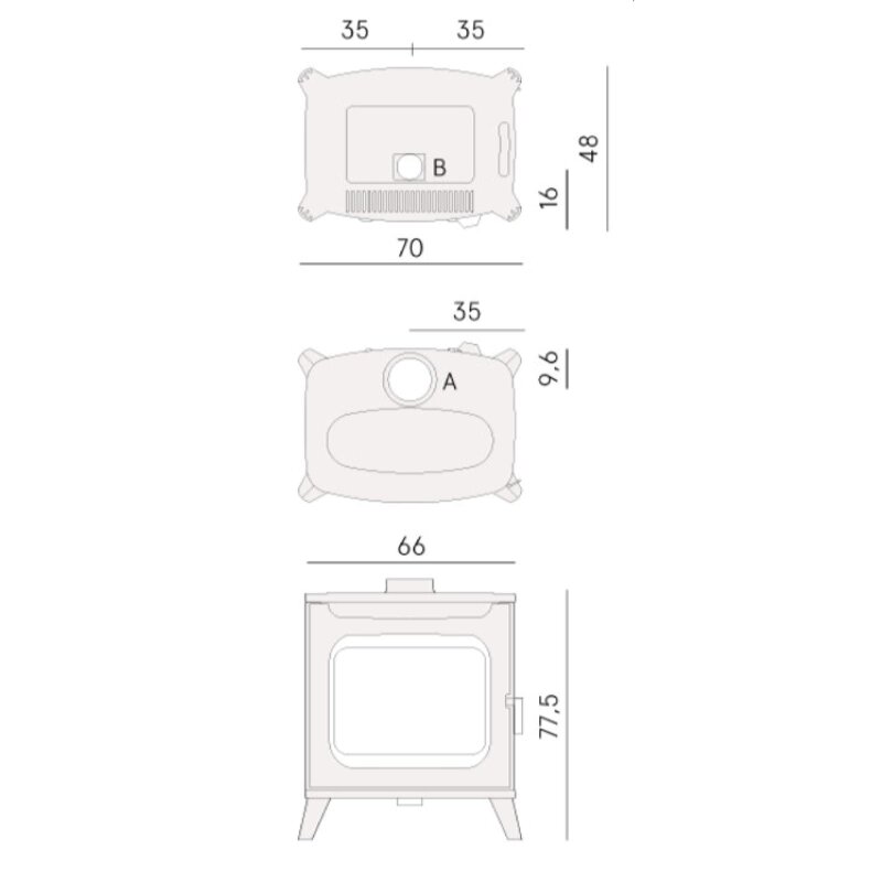 Kaminofen Cadel Hublot 7 Wood Air - 7 kW - Metall Schwarz