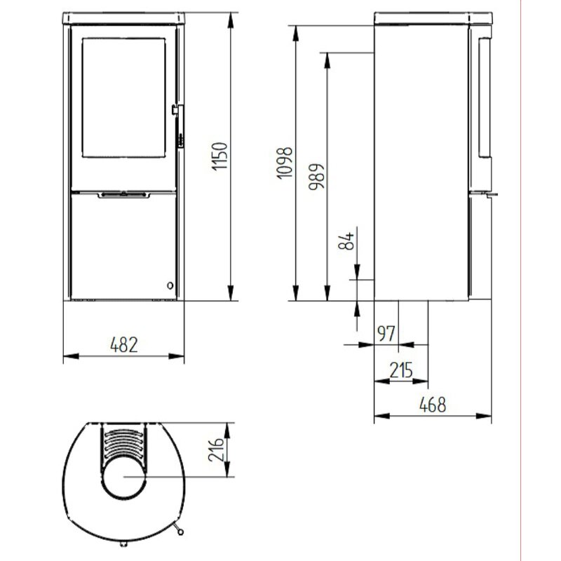 Kaminofen Jydepejsen Mido Stahl mit Gusseisentop - 6 kW
