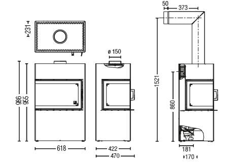 Kaminbausatz Austroflamm Dexter 2.0 + 3 Module - Türanschlag rechts - 6 KW - AUSSTELLUNGSSTÜCK